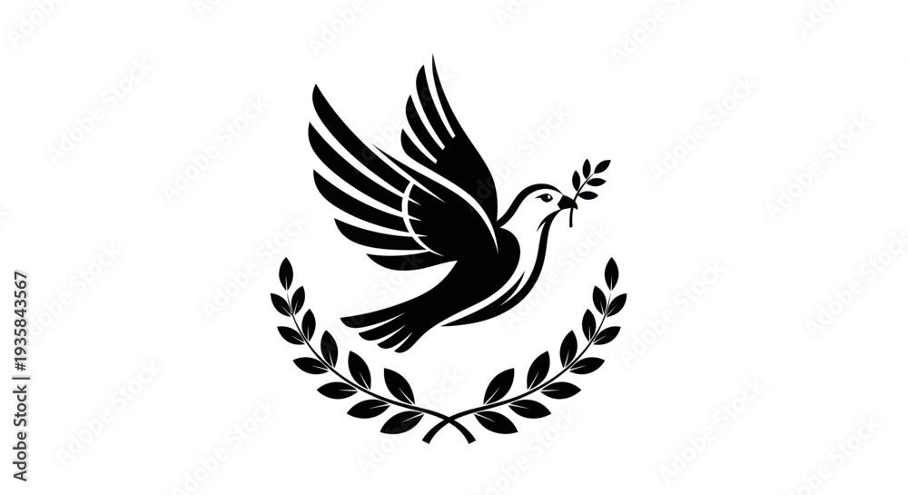 Fototapeta premium Flying dove with olive branch vector