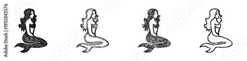 Sketch mermaid icon design set