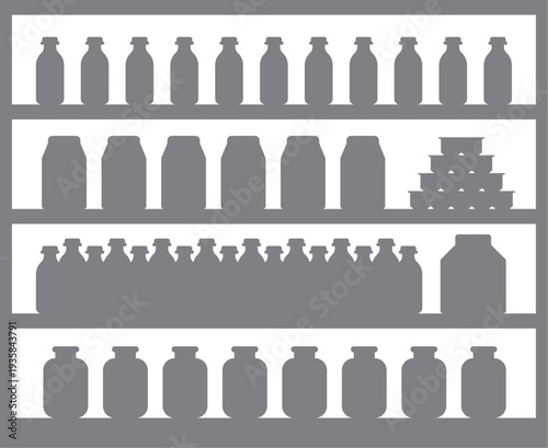 Supermarket shelves silhouette. Retail showcase black icon