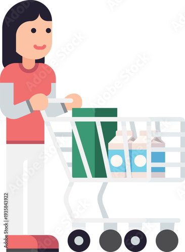 Supermarket customer push shop trolley color icon