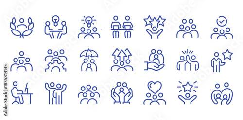 People crowd, person group, human resources, team work icons pack. Line signs office worker and employees group, staff people. Thin vector icons set for web and app outline pictograms editable stroke.