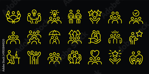 People crowd, person group, human resources, team work icons pack. Line signs office worker and employees group, staff people. Thin vector icons set for web and app outline pictograms editable stroke.