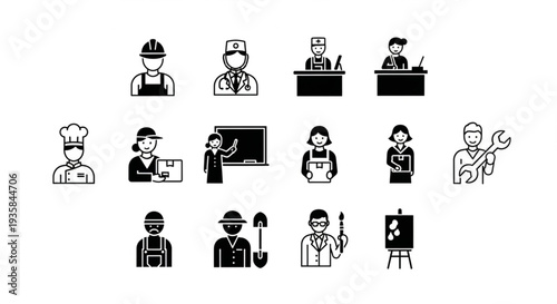 Collection of diverse professional occupation icons representing various careers.