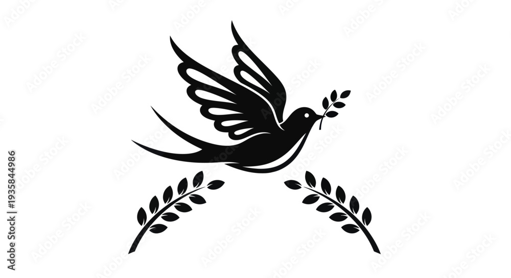 Obraz premium Flying dove with olive branch vector
