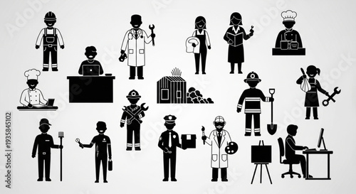 Collection of Diverse Professional Occupation Silhouettes.
