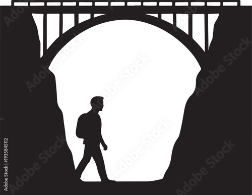 Bridge connecting two land masses silhouette unity concept