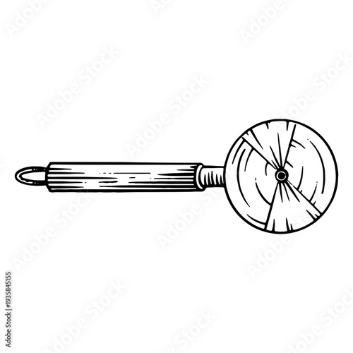 Pizza cutter detailed hand drawn