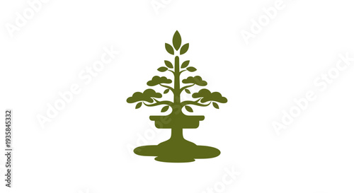 Green bonsai tree icon on white background
