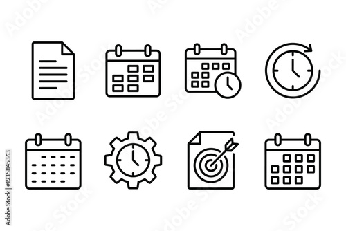 Calendar and Time Icons: Business planning, deadlines, scheduling, and time tracking.