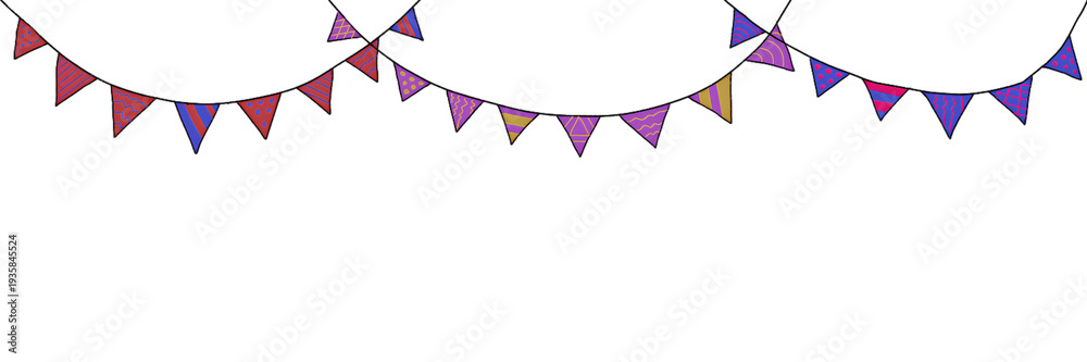 Fototapeta premium Hand drawn colorful party bunting banner with triangle flags for celebration decoration