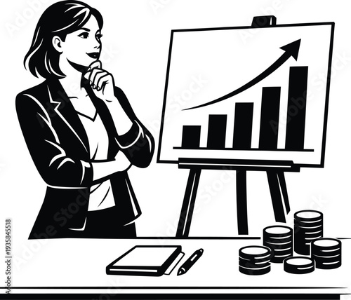 Businesswoman presenting growth chart on flip chart

