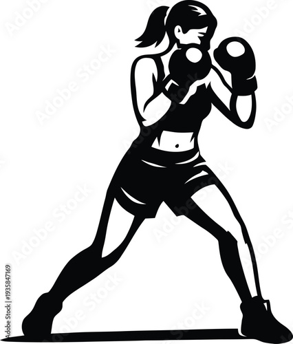 Female boxer stance silhouette with gloves

