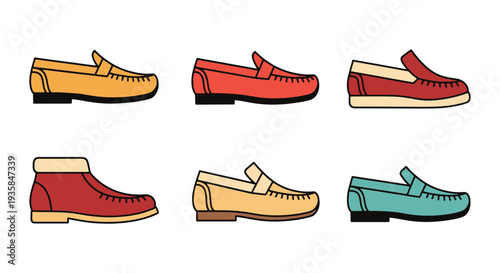 Moccasins Line art vector set bold creative color illustration