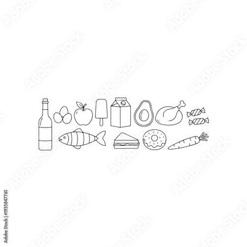 Vector Collection of Healthy and Junk Food Doodle Icons
