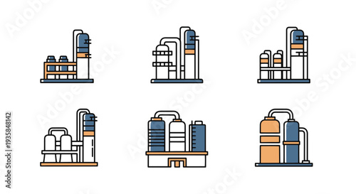 Refinery Plant Line art vector soft tone design