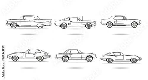 Classic Car Silhouettes Collection Vintage Automobile Designs.