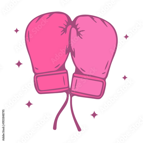 A pair of pink boxing gloves with a minimalist design and sparkles
