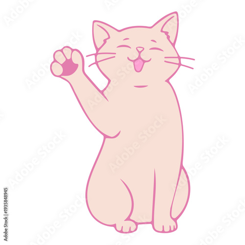 A cute cartoon cat with its paw raised in a playful gesture