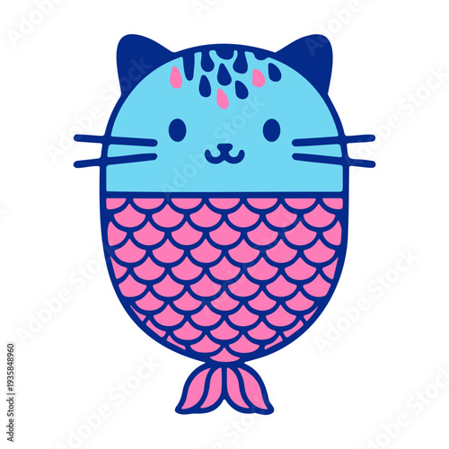 A cute cartoon catfish illustration with a smiling face and colorful scales