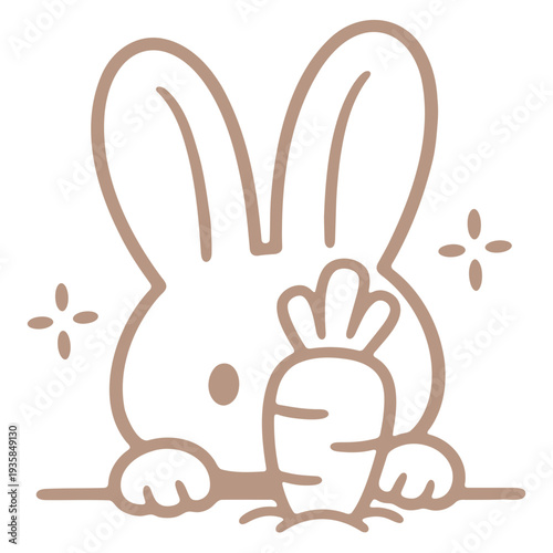 A cute cartoon rabbit holding a carrot in a minimalist line art style