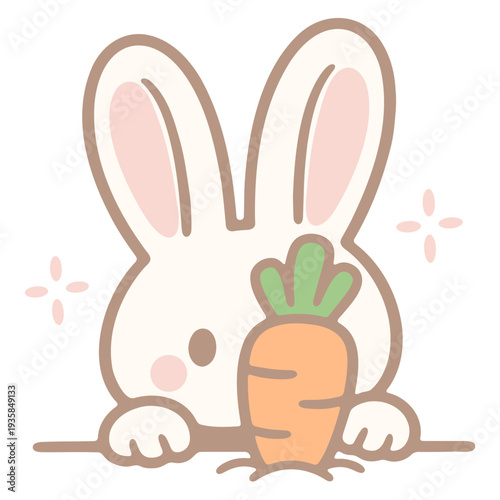 A cute cartoon bunny holding a fresh carrot in a playful illustration