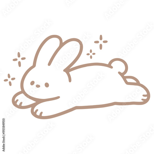 A cute cartoon bunny lying down with sparkles around it in a minimalist vector illustration