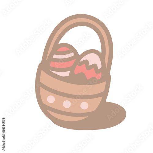 A colorful Easter basket filled with eggs and candy in a modern vector illustration