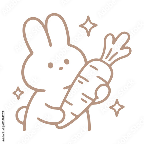 A cute cartoon rabbit holding a large carrot with sparkles around it