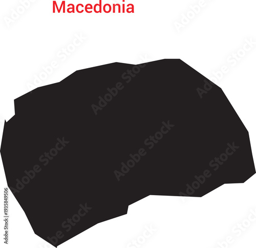 Black silhouette map of macedonia with red text