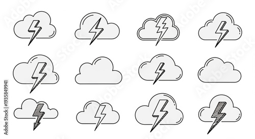 Collection of Cloud and Lightning Icons.