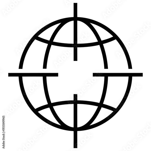 Global target icon with earth globe and crosshairs representing international focus | isolated on white background | black vector line art