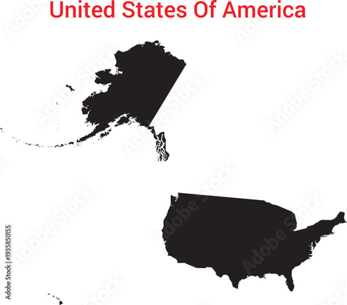 Map of the united states of america with alaska and contiguous landmass