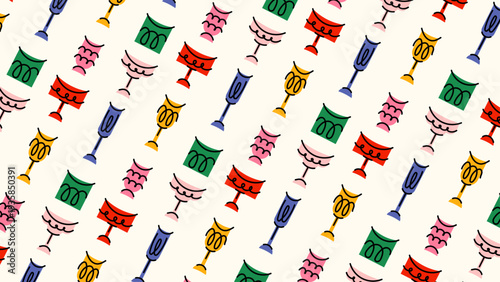 Colorful Cocktail Seamless Pattern in Playful Flat Cartoon Illustration Style for Party Packaging and Textile Design