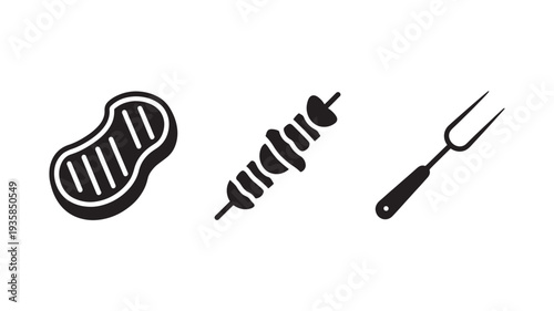 Steak Meat And Skewered Meat With Fork On White Background For Food Concepts