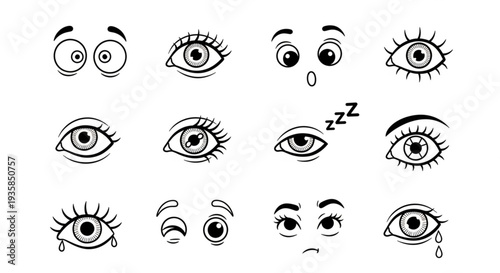 Collection of Cartoon Eyes Expressing Various Emotions.