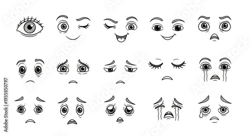 Collection of cartoon faces expressing various emotions.