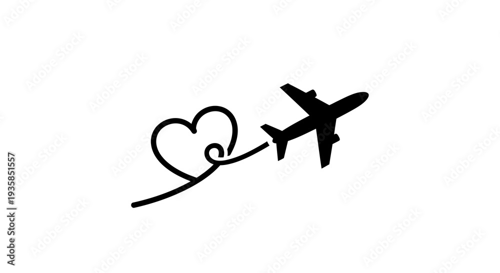 © Arya - Simple black airplane flying near a heart shape.