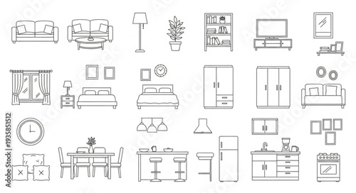 Collection of Hand Drawn Furniture and Home Decor Icons.