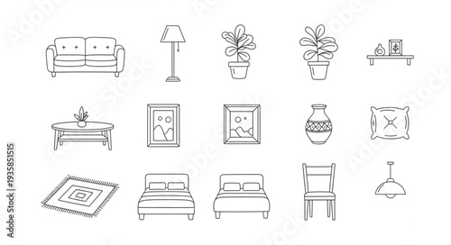 Collection of Hand Drawn Furniture and Home Decor Items.