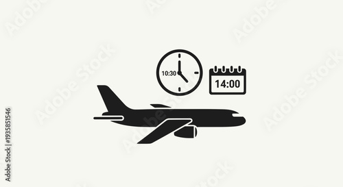 Airplane flight schedule with clock and calendar.