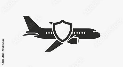 Airplane with shield symbolizing aviation security and protection.