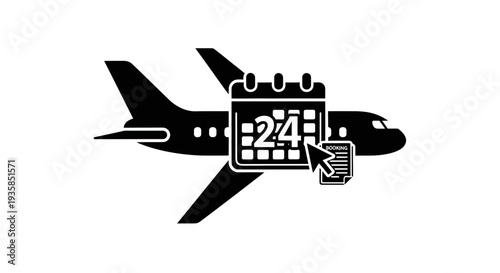 Airplane with calendar and clock symbolizing flight scheduling and travel planning.