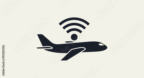Airplane with WiFi connectivity icon illustration.