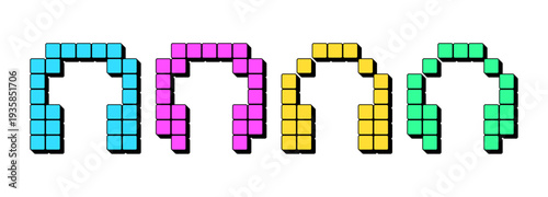 Pixel headphones icon set. 3d headphones in pixel art style, retro gaming icon. Gamer headset device, abstract digital wireless earphones, pixel headphones for computer arcade. Vector set