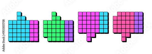 Pixel Like and Dislike, icon set. 3d hand in pixel art style, retro gaming icon. Thumb up and thumb down, abstract digital Like and Dislike, pixel hand with finger for computer arcade. Vector set