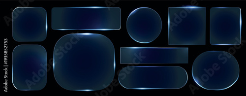 Abstract blue background with glossy circular and square web buttons vector design.