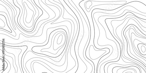 Topographic contour, line map with curvy wave isolines. Ocean or sea depth topographic landscape surface, pattern. Concept of conditional geography scheme, terrain path. Editable vector stroke