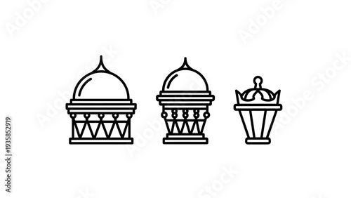 Dome and Urn Icons: Ancient Architectural Elements and Incense Burner - Symbolizing Culture, Religion, and Historical Design