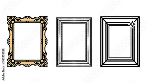 Ornate, Simple, and Modern Frame Icons: Decorative Borders for Photos or Artwork - Versatile Design Elements for Presentation and Display