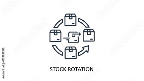 Stock Rotation Icon: Circular Arrows with Boxes - Representing Logistics, Inventory Management, and Supply Chain Movement